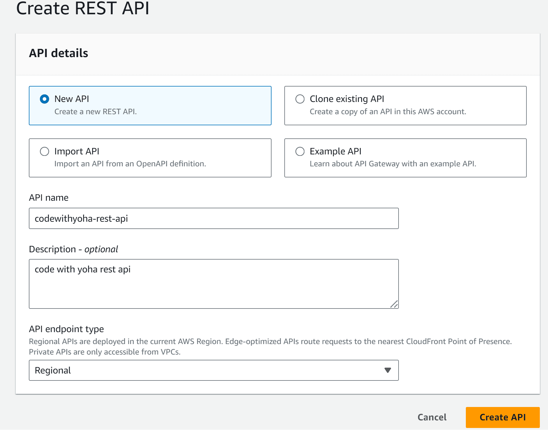 AWS API Gateway REST fill information