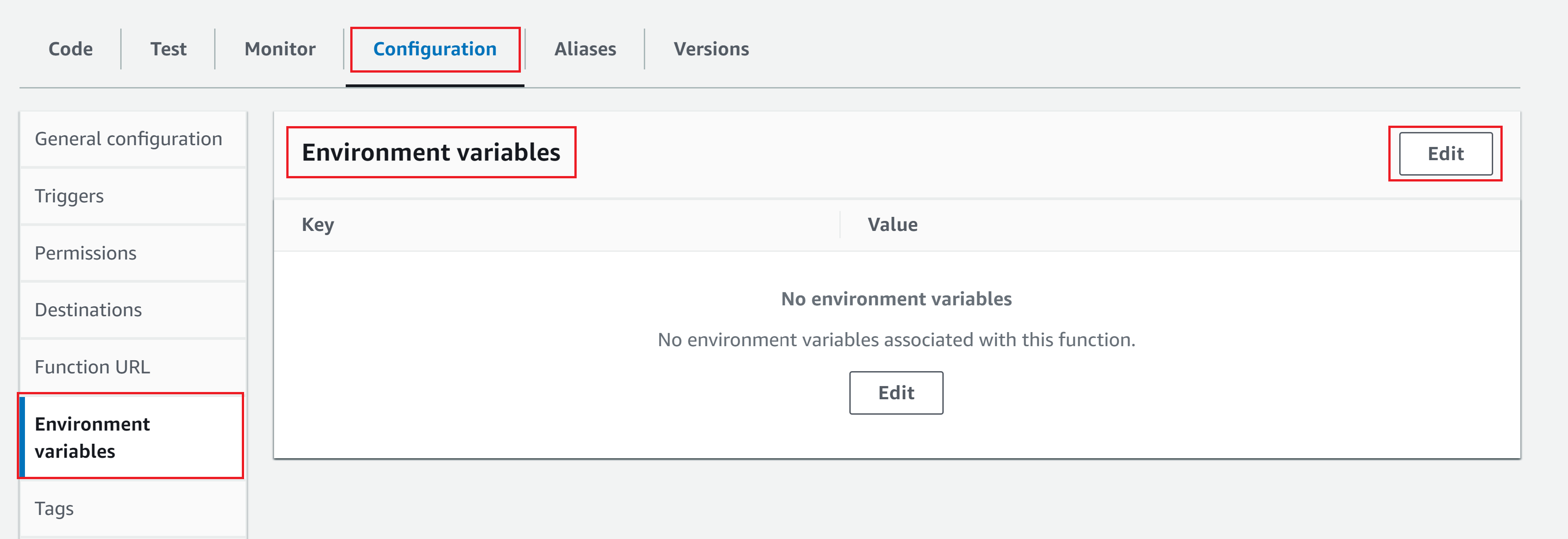 AWS Lambda edit environment variables